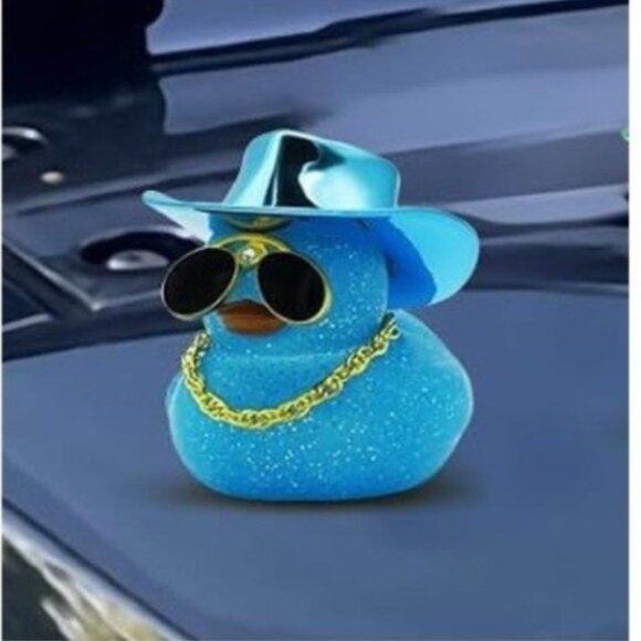 Laser Blue Cowboy Rubber Duck Car Dashboard Decoration, With DIY Accessories - Picture 7 of 7